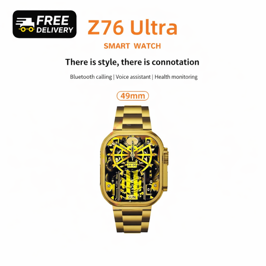 Z76 Ultra Gold Edition Stylish Smartwatch with Large Display, Health & Fitness Tracking, & Long Battery