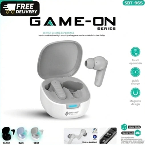 SOVO SBT-965 Game-On Series Bluetooth 5.3, ENC Noise Cancellation, Long Battery Life and Low Latency Gaming Mode Wireless Earbuds